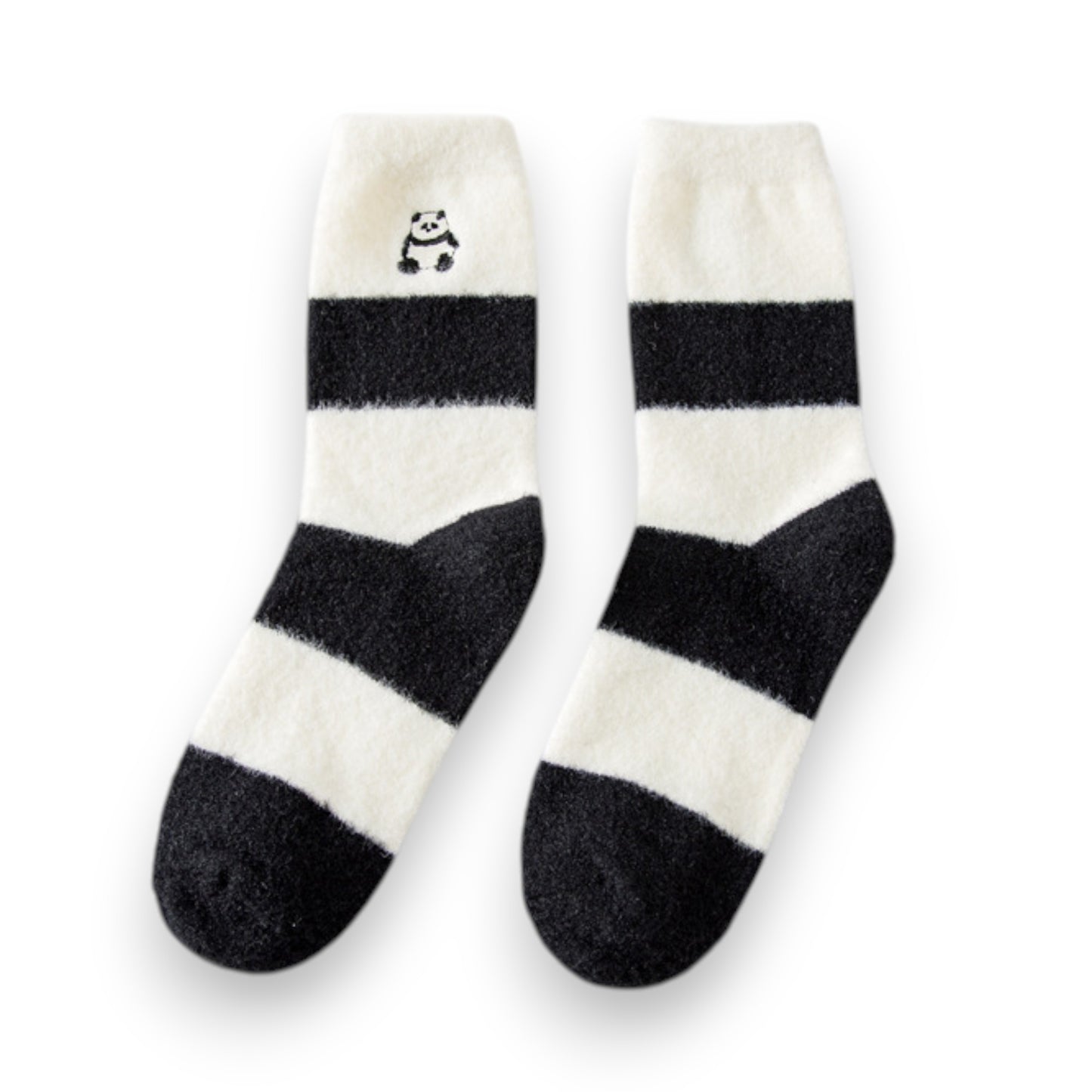 Anna-Kaci 3-Pair Plush Home Socks Striped Panda Design Cozy Crew Style for Everyday Comfort