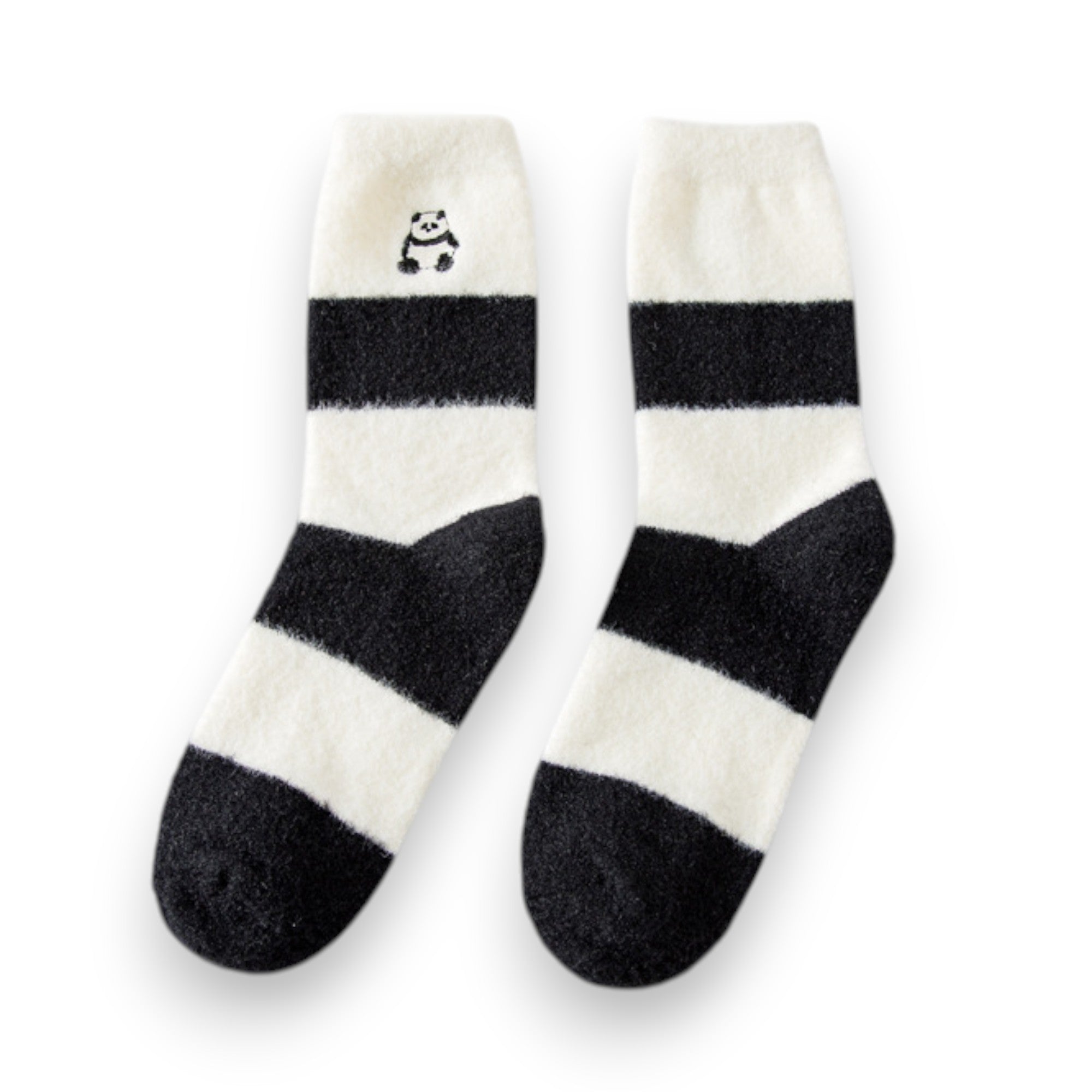 Anna-Kaci 3-Pair Plush Home Socks Striped Panda Design Cozy Crew Style for Everyday Comfort