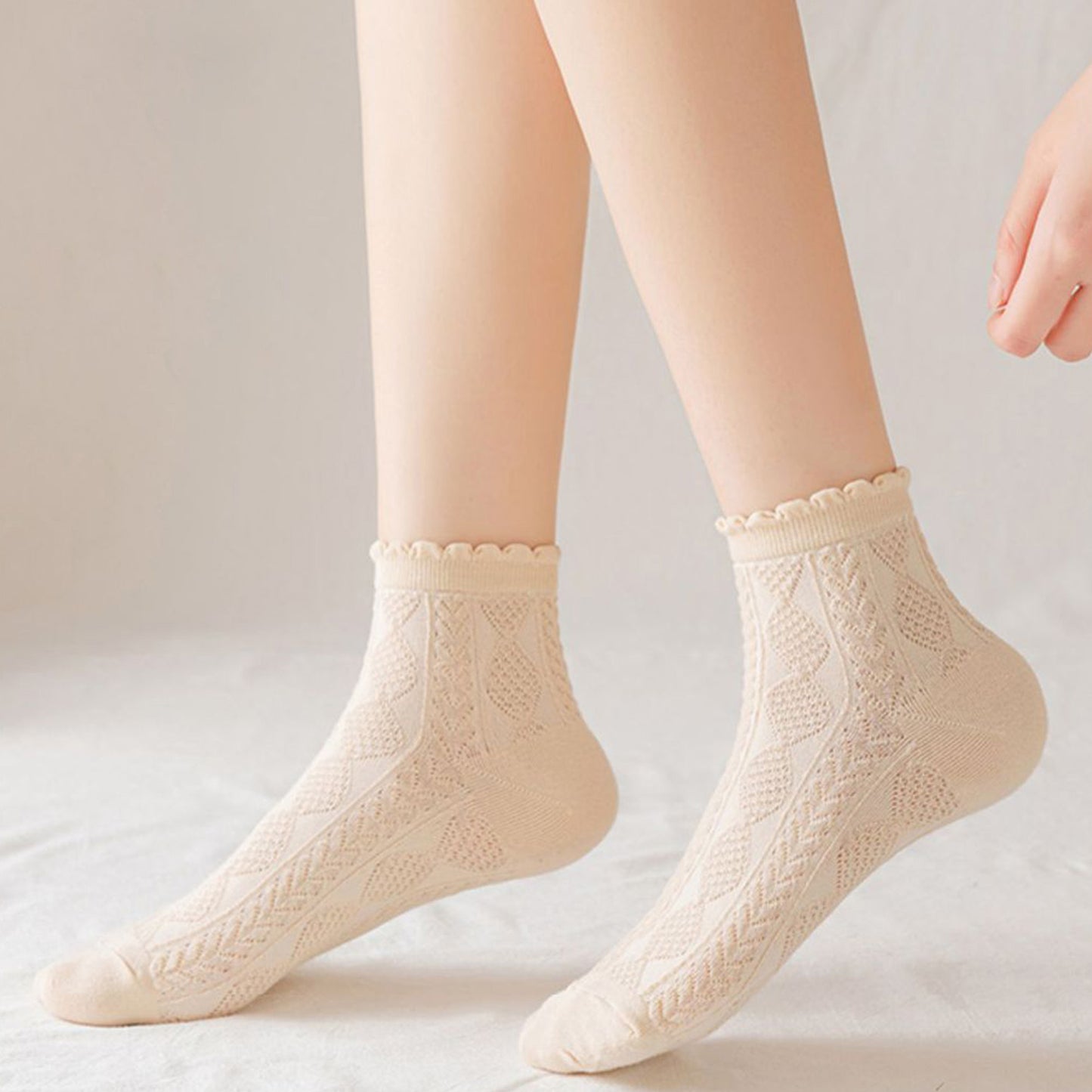 Anna-Kaci Women's 3 Pairs Textured Diamond Socks with Knitted Pattern and Scalloped Trim
