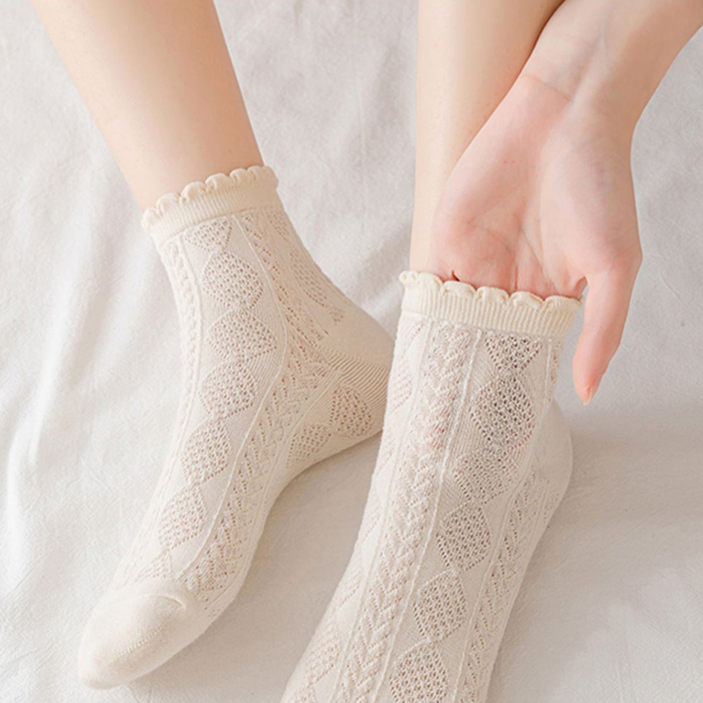 Anna-Kaci Women's 3 Pairs Textured Diamond Socks with Knitted Pattern and Scalloped Trim