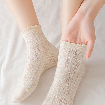 Anna-Kaci Women's 3 Pairs Textured Diamond Socks with Knitted Pattern and Scalloped Trim
