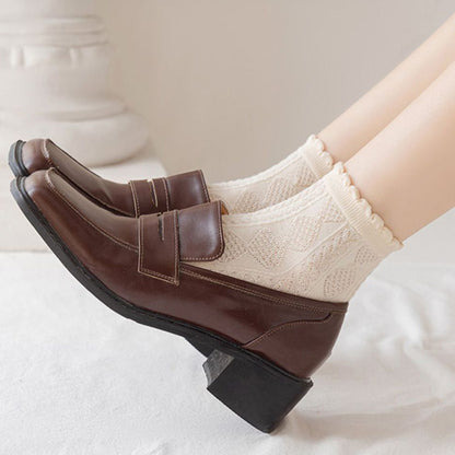 Anna-Kaci Women's 3 Pairs Textured Diamond Socks with Knitted Pattern and Scalloped Trim