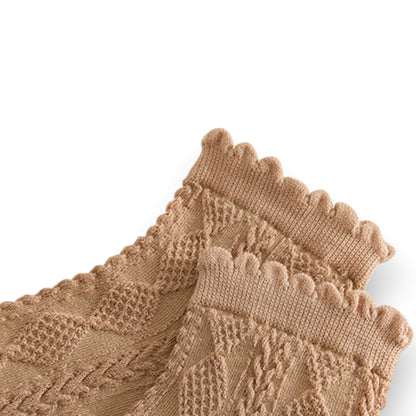 Anna-Kaci Women's 3 Pairs Textured Diamond Socks with Knitted Pattern and Scalloped Trim