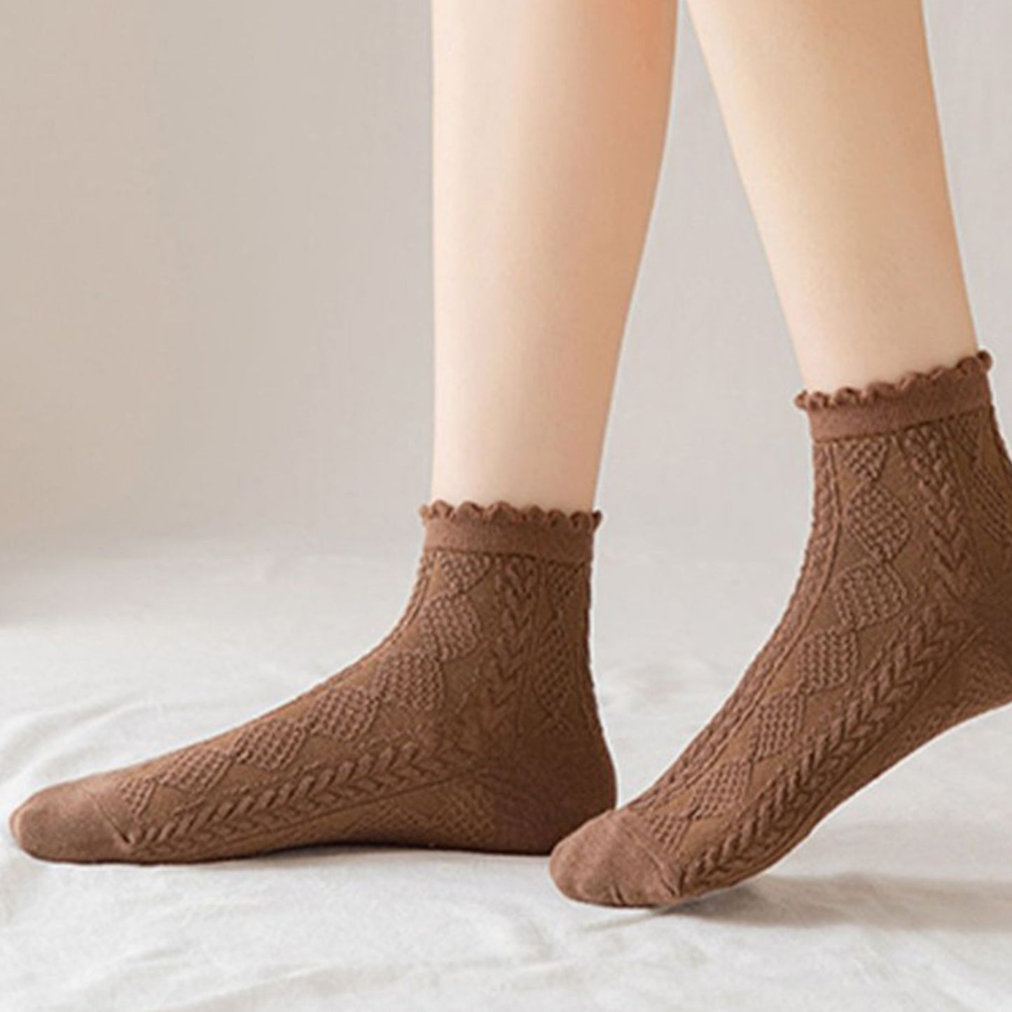 Anna-Kaci Women's 3 Pairs Textured Diamond Socks with Knitted Pattern and Scalloped Trim