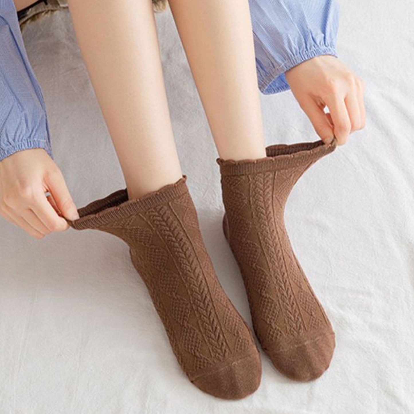 Anna-Kaci Women's 3 Pairs Textured Diamond Socks with Knitted Pattern and Scalloped Trim