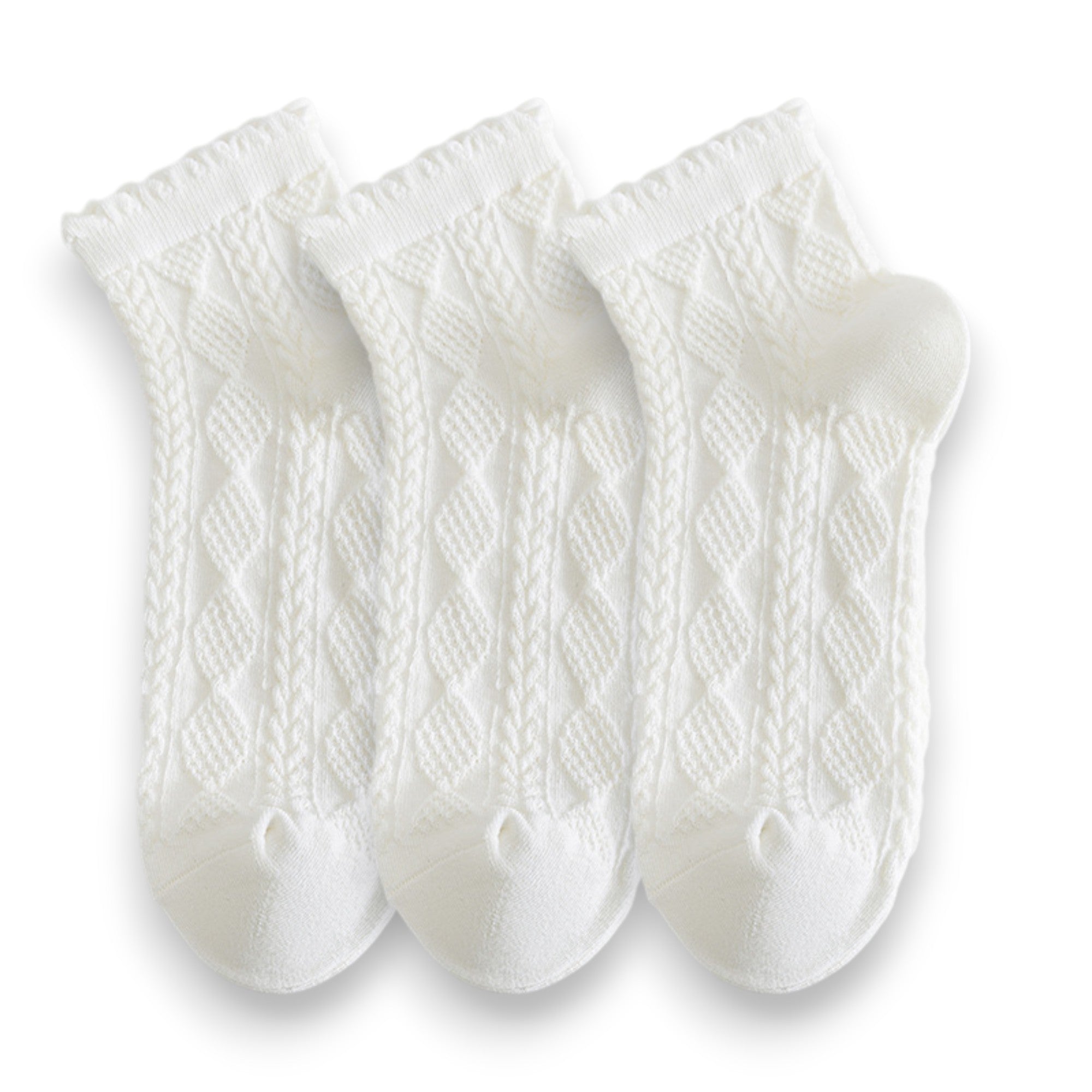 Anna-Kaci Women's 3 Pairs Textured Diamond Socks with Knitted Pattern and Scalloped Trim