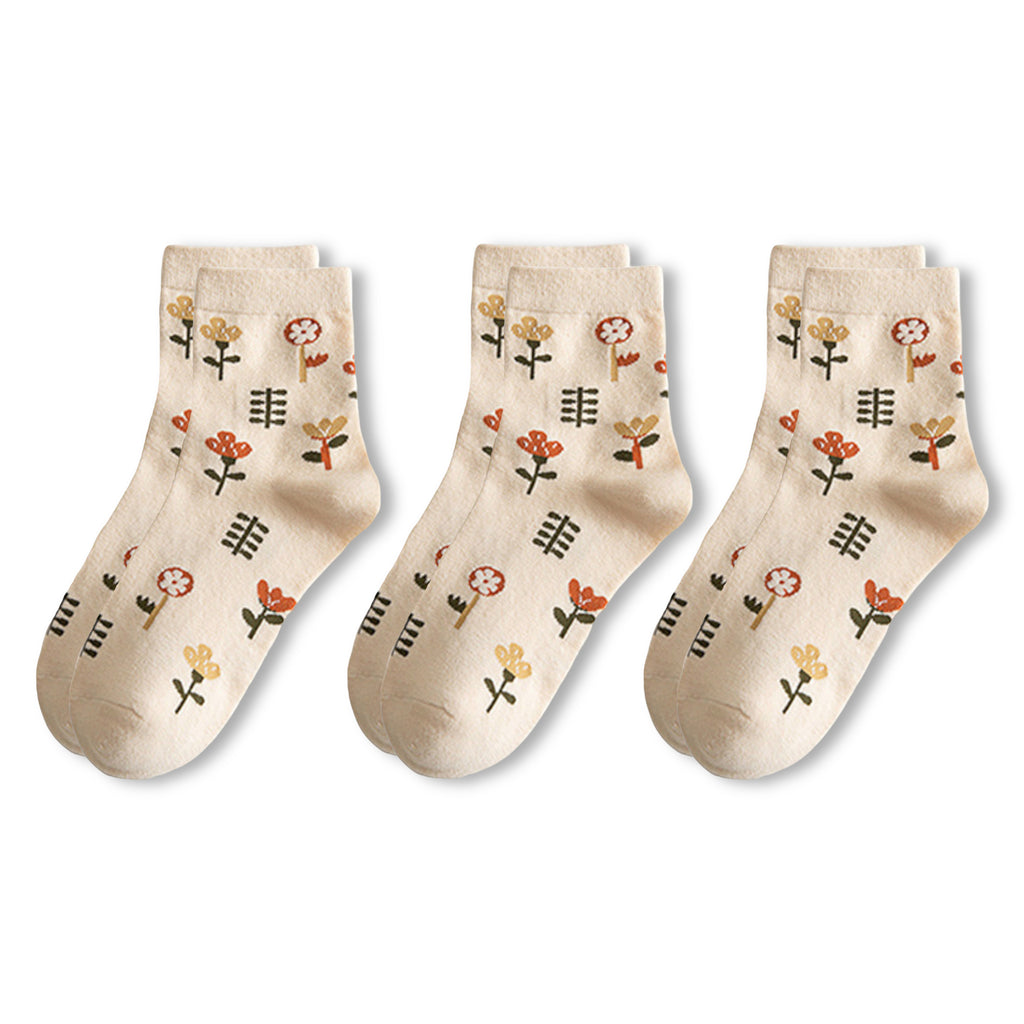 Anna-Kaci Womens Cotton Blend Crew Socks 3 Pair Pack Soft Breathable Elegant Pattern