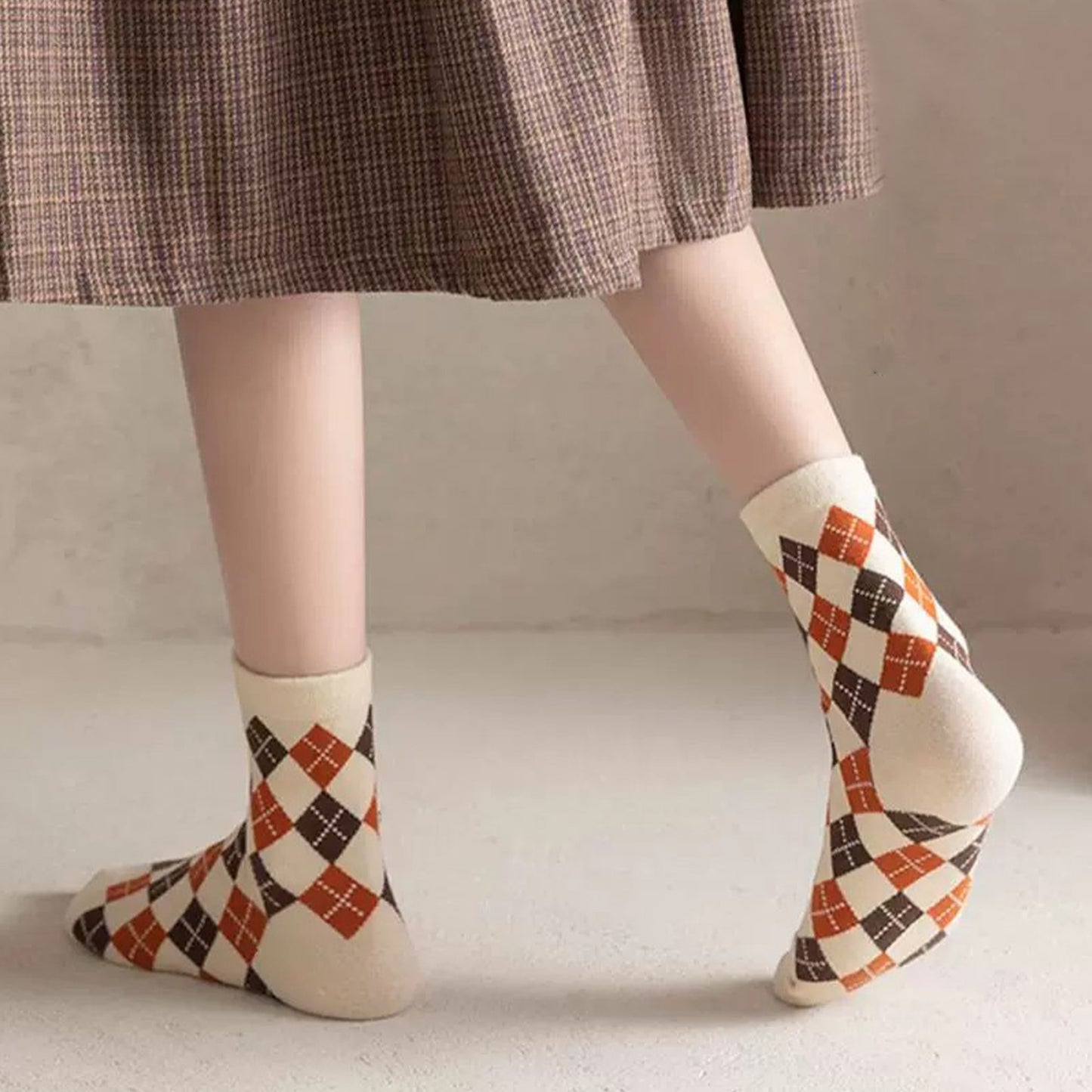 Anna-Kaci Women's 3-Pair Cotton Crew Socks Set with Checkered and Flower Textured Knit Patterns