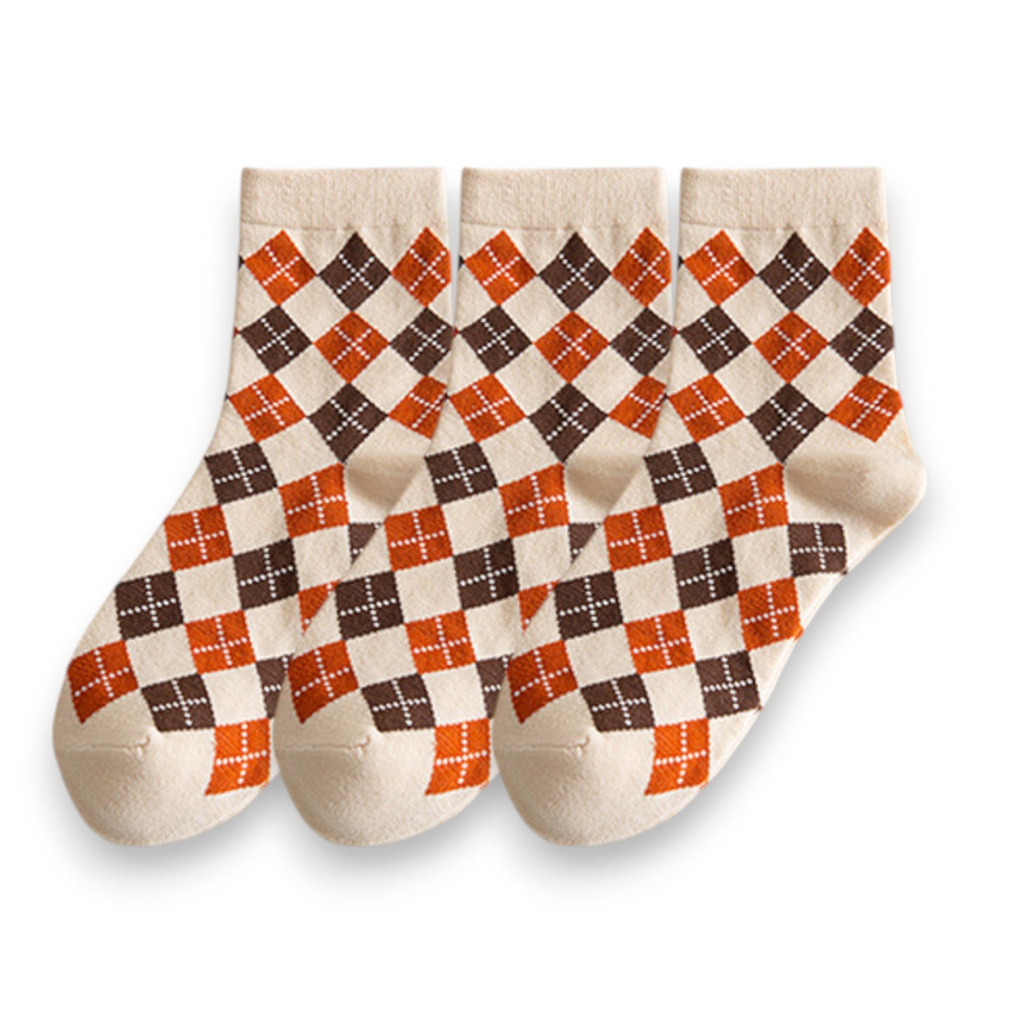 Anna-Kaci Women's 3-Pair Cotton Crew Socks Set with Checkered and Flower Textured Knit Patterns