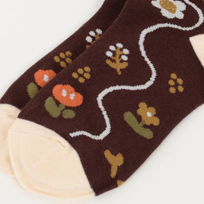 Anna-Kaci Women's 3-Pair Cotton Crew Socks Set with Checkered and Flower Textured Knit Patterns