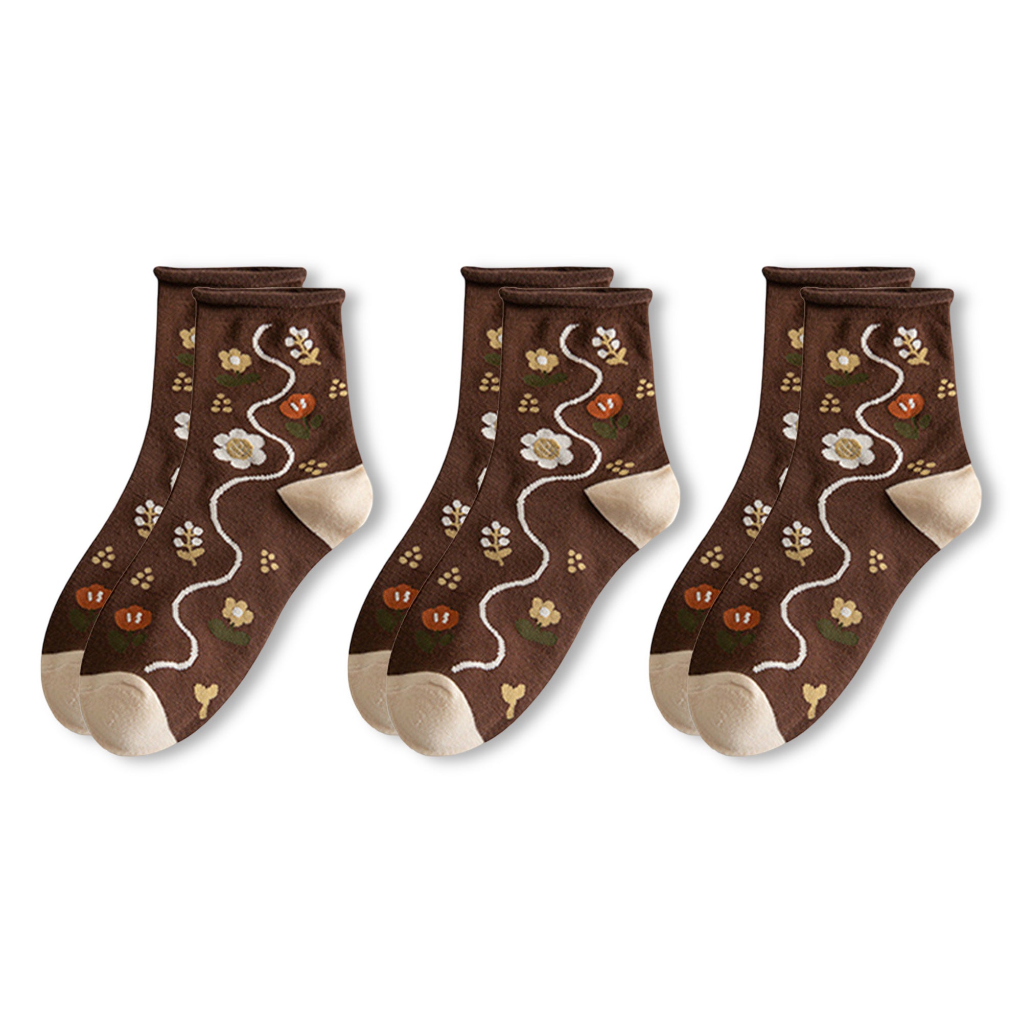 Anna-Kaci Womens Cotton Blend Crew Socks 3 Pair Pack Soft Breathable Elegant Pattern