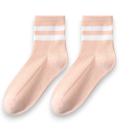 Anna-Kaci Women's 3-Pair Antibacterial and Breathable Ribbed Ankle Socks with Double Stripe Cuffs