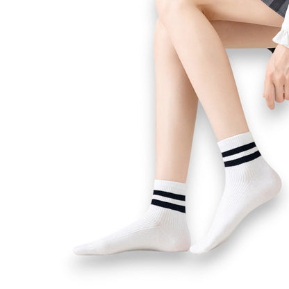 Anna-Kaci Women's 3-Pair Antibacterial and Breathable Ribbed Ankle Socks with Double Stripe Cuffs