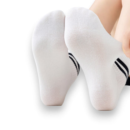 Anna-Kaci Women's 3-Pair Antibacterial and Breathable Ribbed Ankle Socks with Double Stripe Cuffs