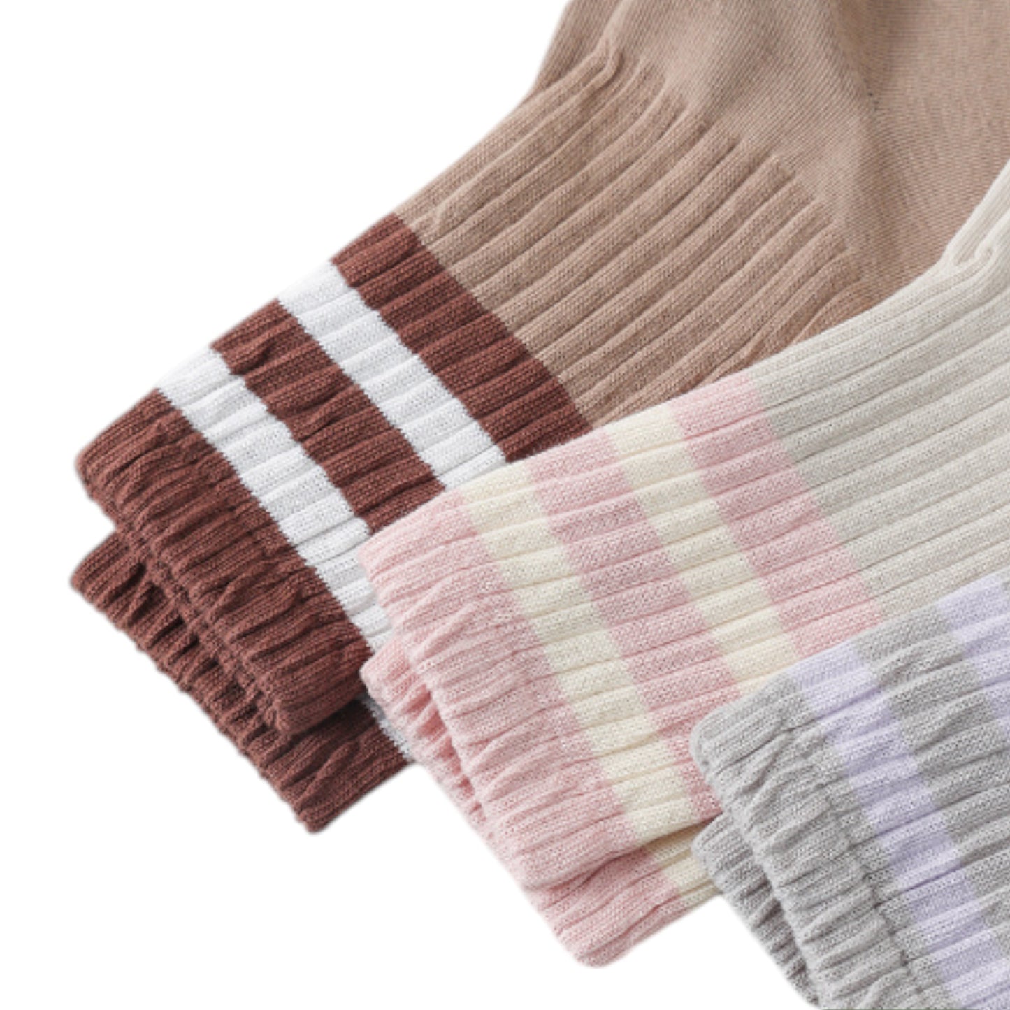 Anna-Kaci Women¡¯s 3-Pack Mid Crew Cotton Socks with Striped Cuffs Ribbed Knit Casual and Easy Matching