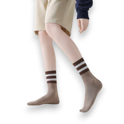 Anna-Kaci Women¡¯s 3-Pack Mid Crew Cotton Socks with Striped Cuffs Ribbed Knit Casual and Easy Matching