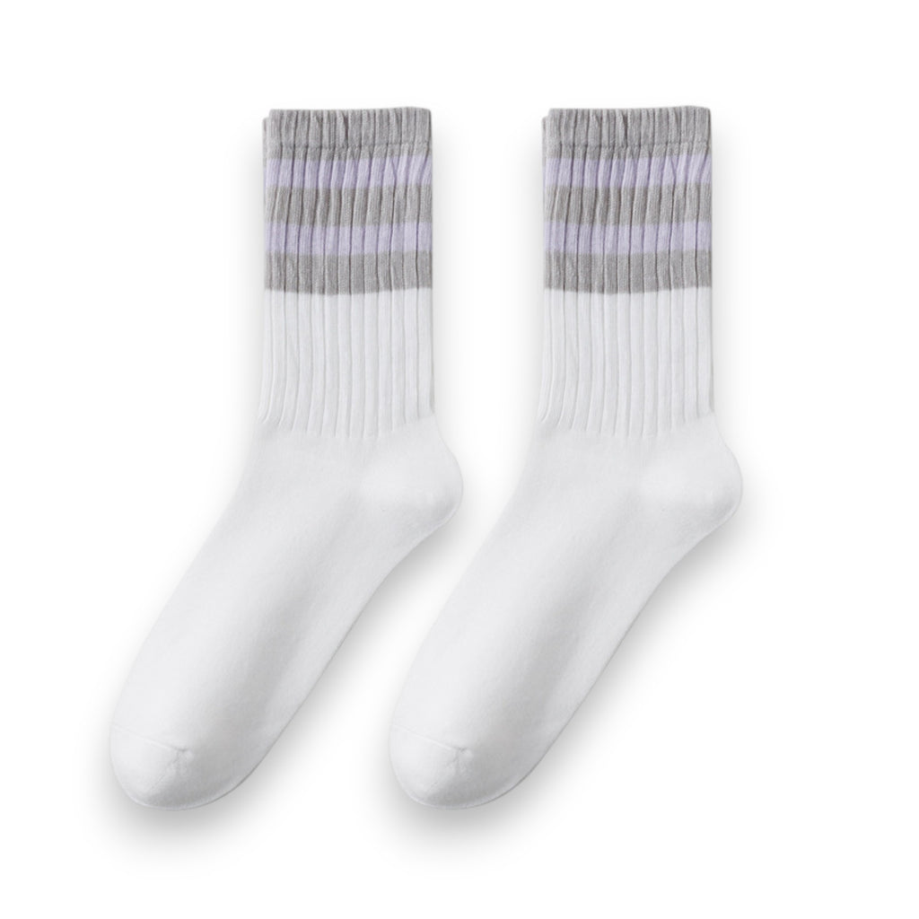 Anna-Kaci Women¡¯s 3-Pack Mid Crew Cotton Socks with Striped Cuffs Ribbed Knit Casual and Easy Matching