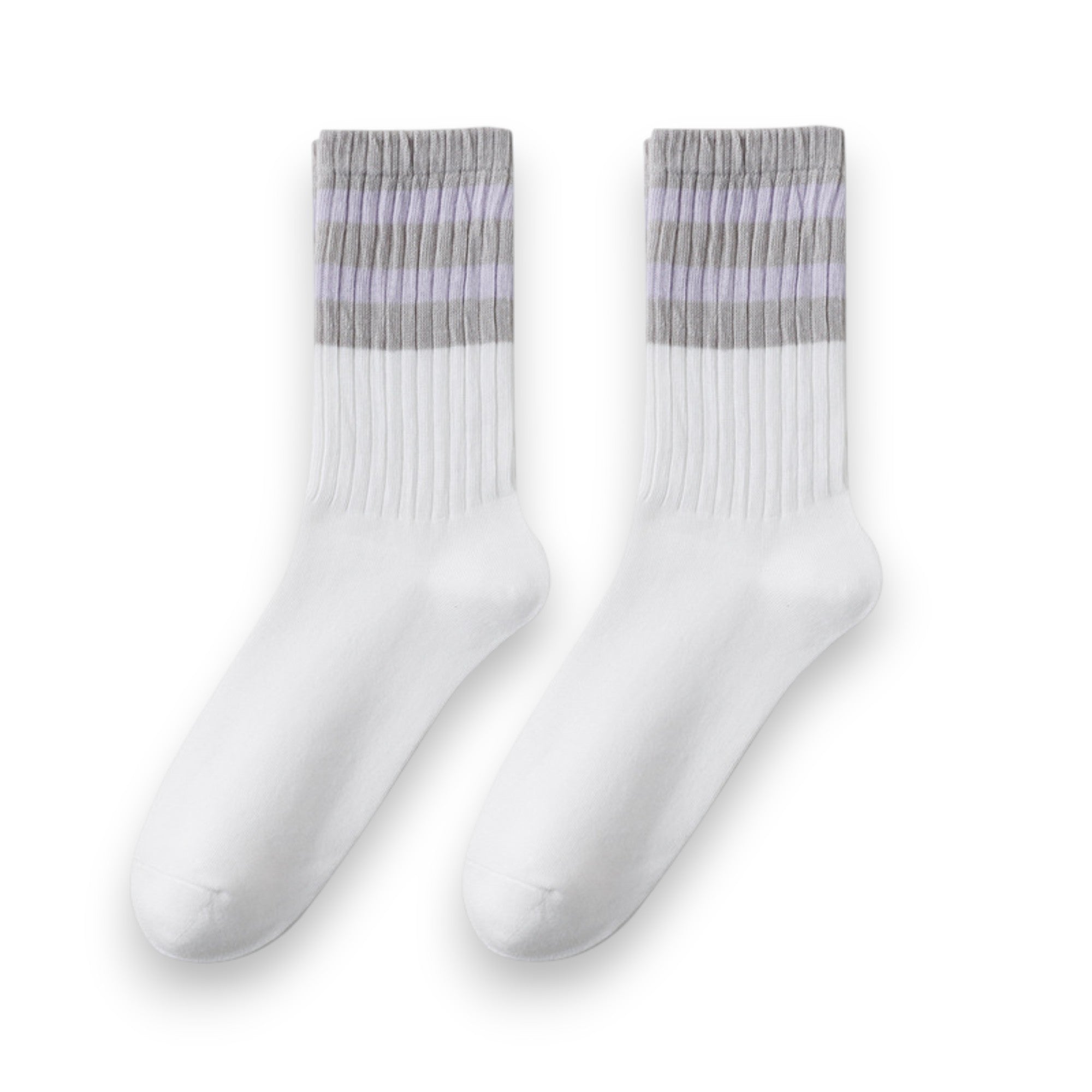 Anna-Kaci Women¡¯s 3-Pack Mid Crew Cotton Socks with Striped Cuffs Ribbed Knit Casual and Easy Matching