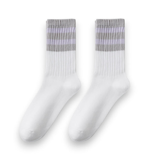 Anna-Kaci Women¡¯s 3-Pack Mid Crew Cotton Socks with Striped Cuffs Ribbed Knit Casual and Easy Matching