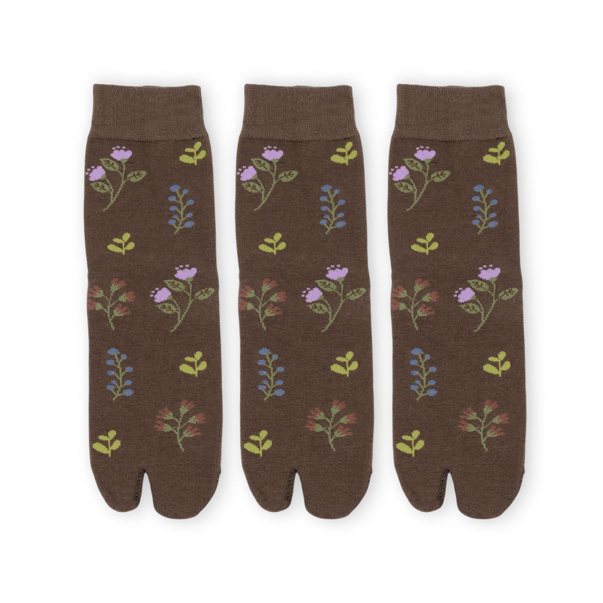 Anna-Kaci Women's 3 Pairs Floral Patterned Split-Toe Socks Soft Cotton Stretch Knit Crew Style