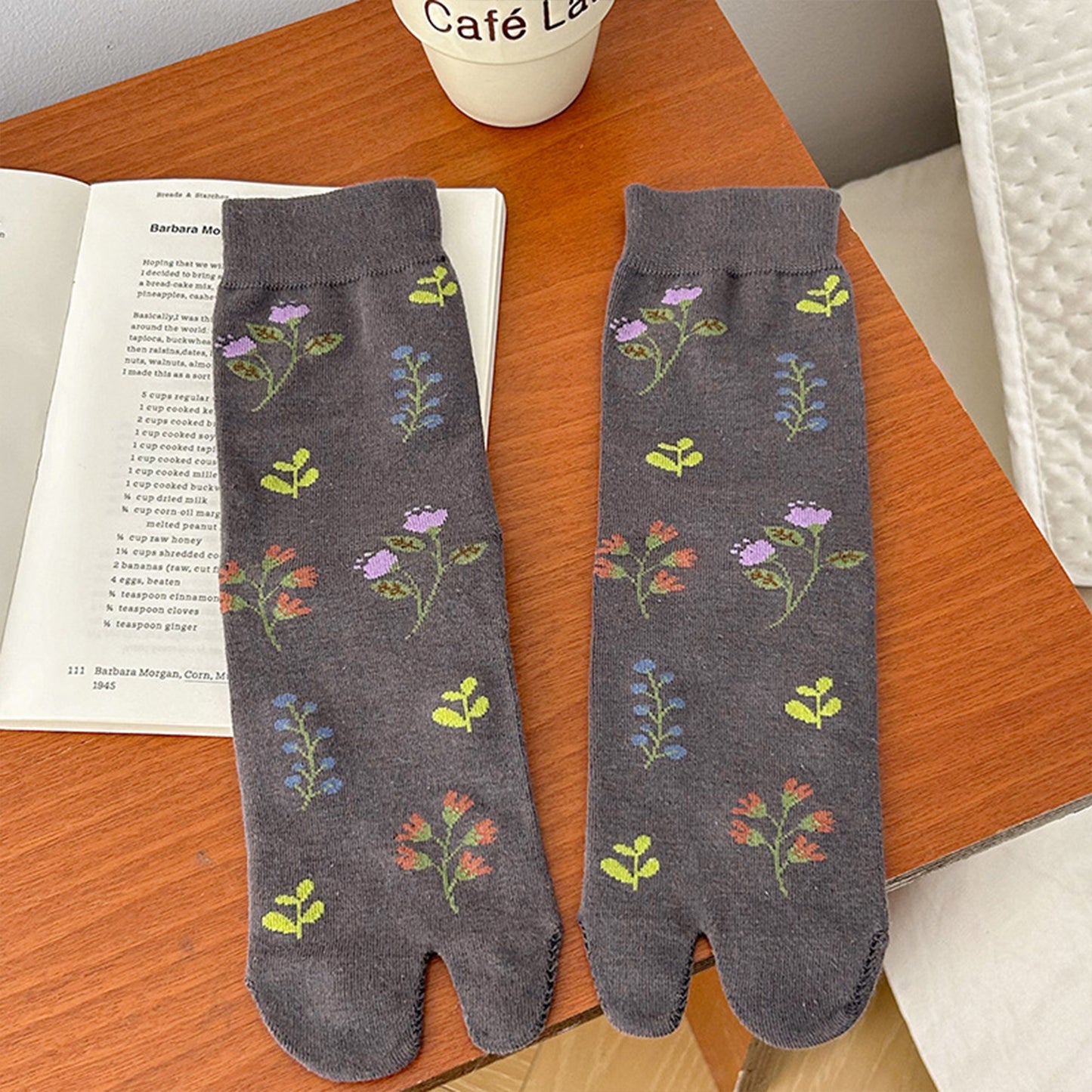 Anna-Kaci Women's 3 Pairs Floral Patterned Split-Toe Socks Soft Cotton Stretch Knit Crew Style