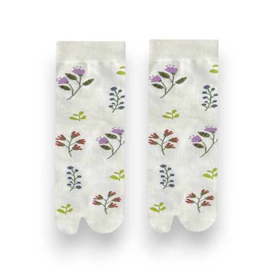 Anna-Kaci Women's 3 Pairs Floral Patterned Split-Toe Socks Soft Cotton Stretch Knit Crew Style