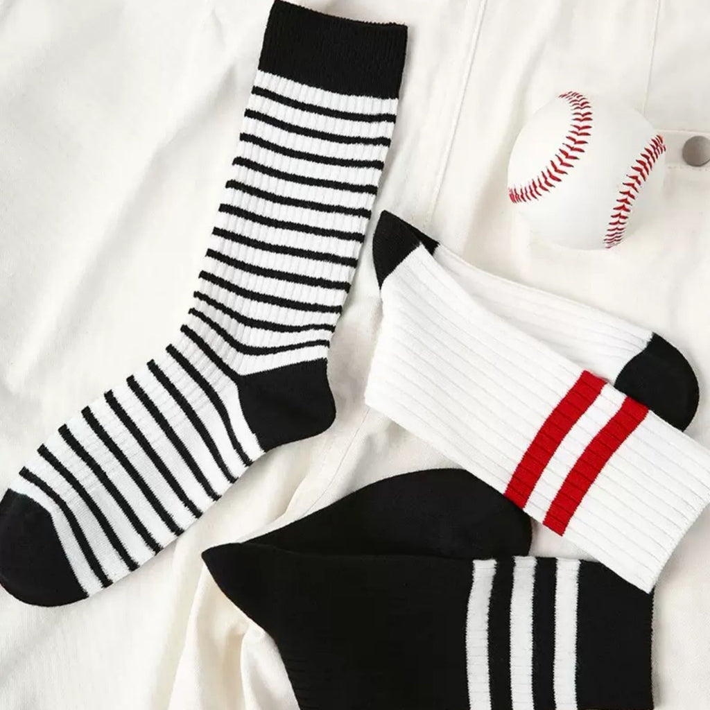 Anna-Kaci Women's 3 Pack Crew Socks Set Ribbed Knit Athletic Stripe and Classic Pattern Casual Everyday Wear