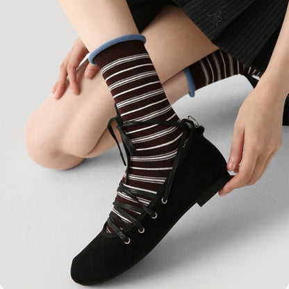 Anna-Kaci Women's 3 Pack Crew Socks Set Ribbed Knit Athletic Stripe and Classic Pattern Casual Everyday Wear