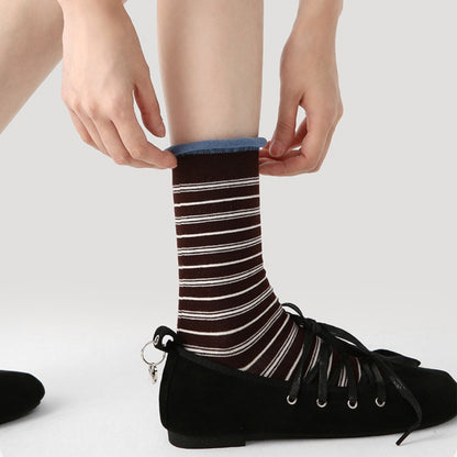 Anna-Kaci Women's 3 Pack Crew Socks Set Ribbed Knit Athletic Stripe and Classic Pattern Casual Everyday Wear
