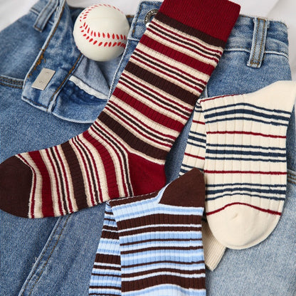 Anna-Kaci Women's 3 Pack Crew Socks Set Ribbed Knit Athletic Stripe and Classic Pattern Casual Everyday Wear