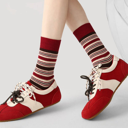 Anna-Kaci Women's 3 Pack Crew Socks Set Ribbed Knit Athletic Stripe and Classic Pattern Casual Everyday Wear