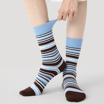 Anna-Kaci Women's 3 Pack Crew Socks Set Ribbed Knit Athletic Stripe and Classic Pattern Casual Everyday Wear