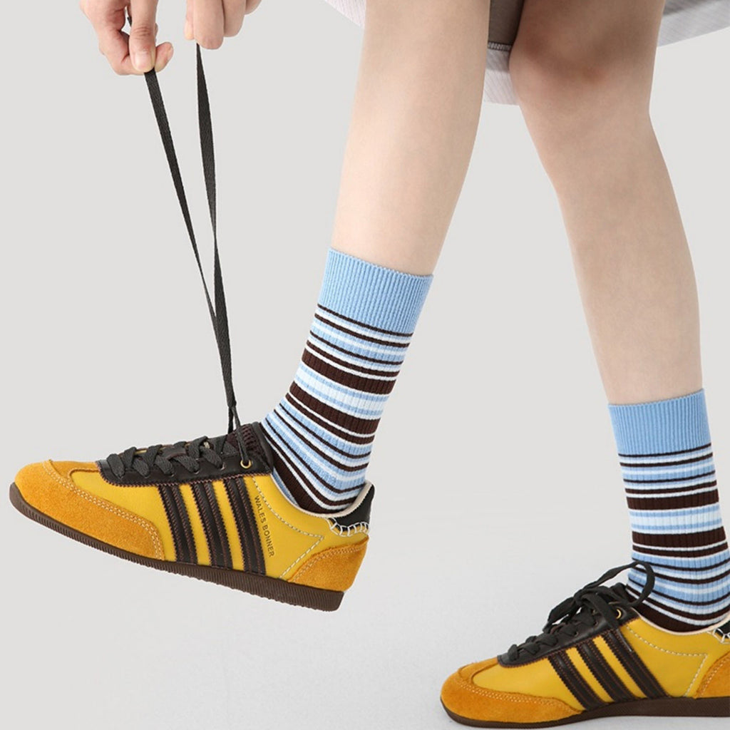 Anna-Kaci Women's 3 Pack Crew Socks Set Ribbed Knit Athletic Stripe and Classic Pattern Casual Everyday Wear