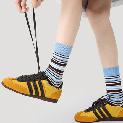 Anna-Kaci Women's 3 Pack Crew Socks Set Ribbed Knit Athletic Stripe and Classic Pattern Casual Everyday Wear