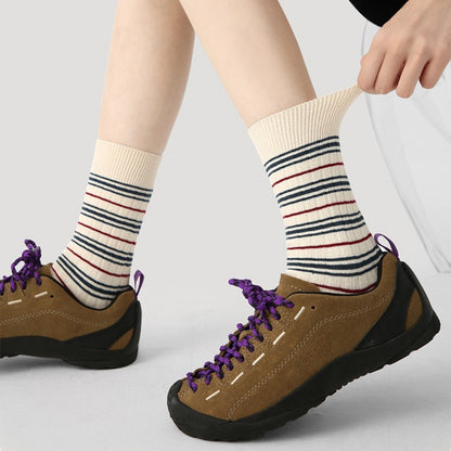 Anna-Kaci Women's 3 Pack Crew Socks Set Ribbed Knit Athletic Stripe and Classic Pattern Casual Everyday Wear