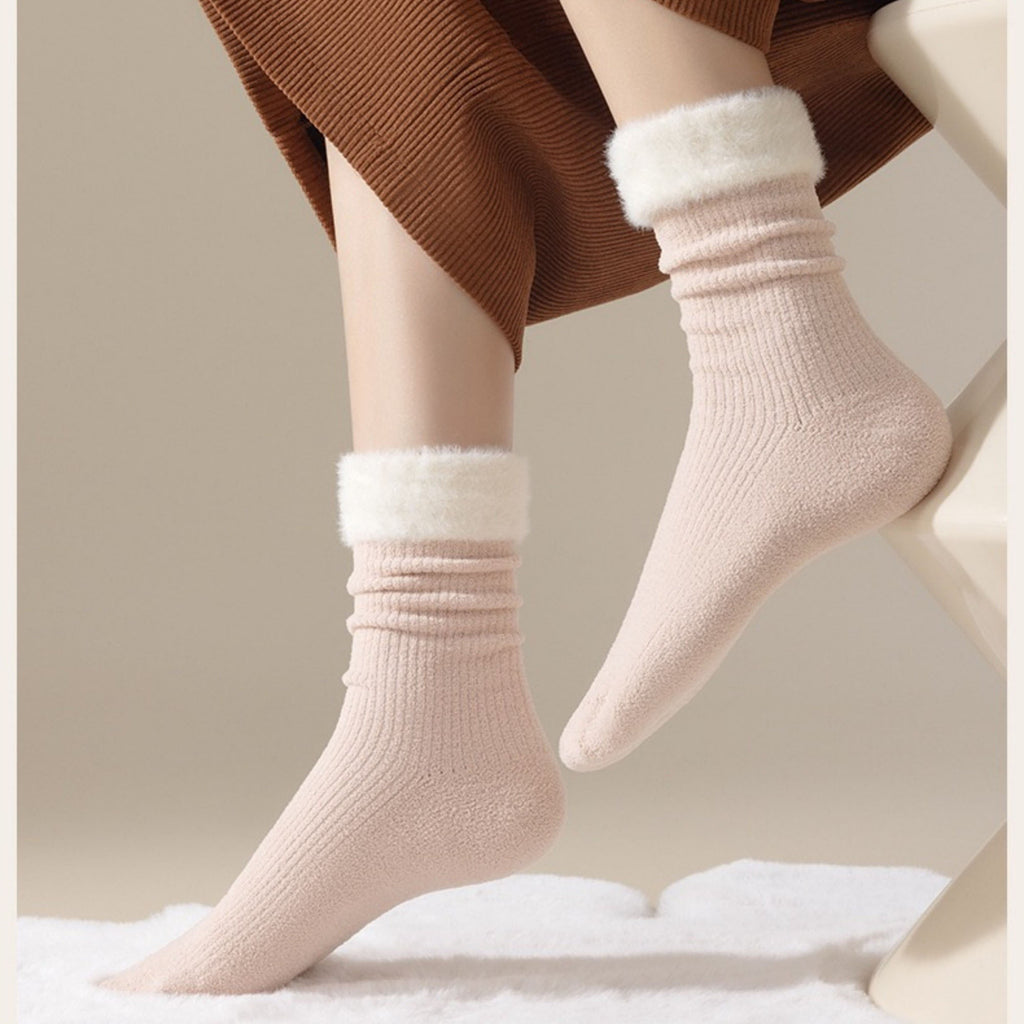 Anna-Kaci Women's 3-Pair Plush Cuffed Crew Socks Soft Knit Ribbed Design Comfortable Everyday Wear