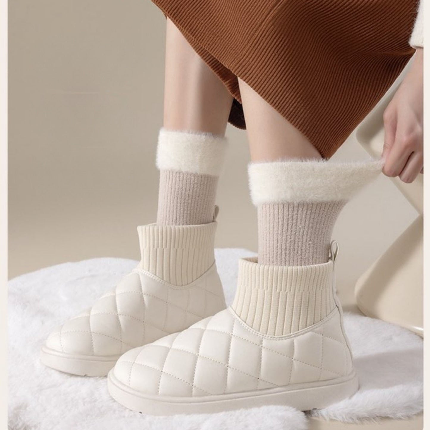 Anna-Kaci Women's 3-Pair Plush Cuffed Crew Socks Soft Knit Ribbed Design Comfortable Everyday Wear