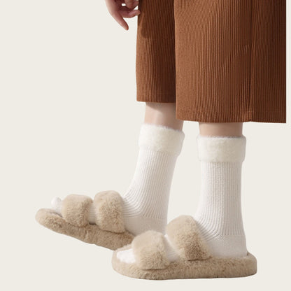 Anna-Kaci Women's 3-Pair Plush Cuffed Crew Socks Soft Knit Ribbed Design Comfortable Everyday Wear