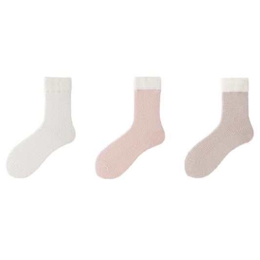 Anna-Kaci Women's 3-Pair Plush Cuffed Crew Socks Soft Knit Ribbed Design Comfortable Everyday Wear
