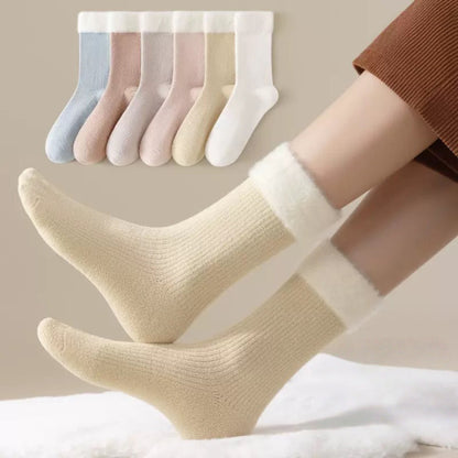 Anna-Kaci Women's 3-Pair Plush Cuffed Crew Socks Soft Knit Ribbed Design Comfortable Everyday Wear