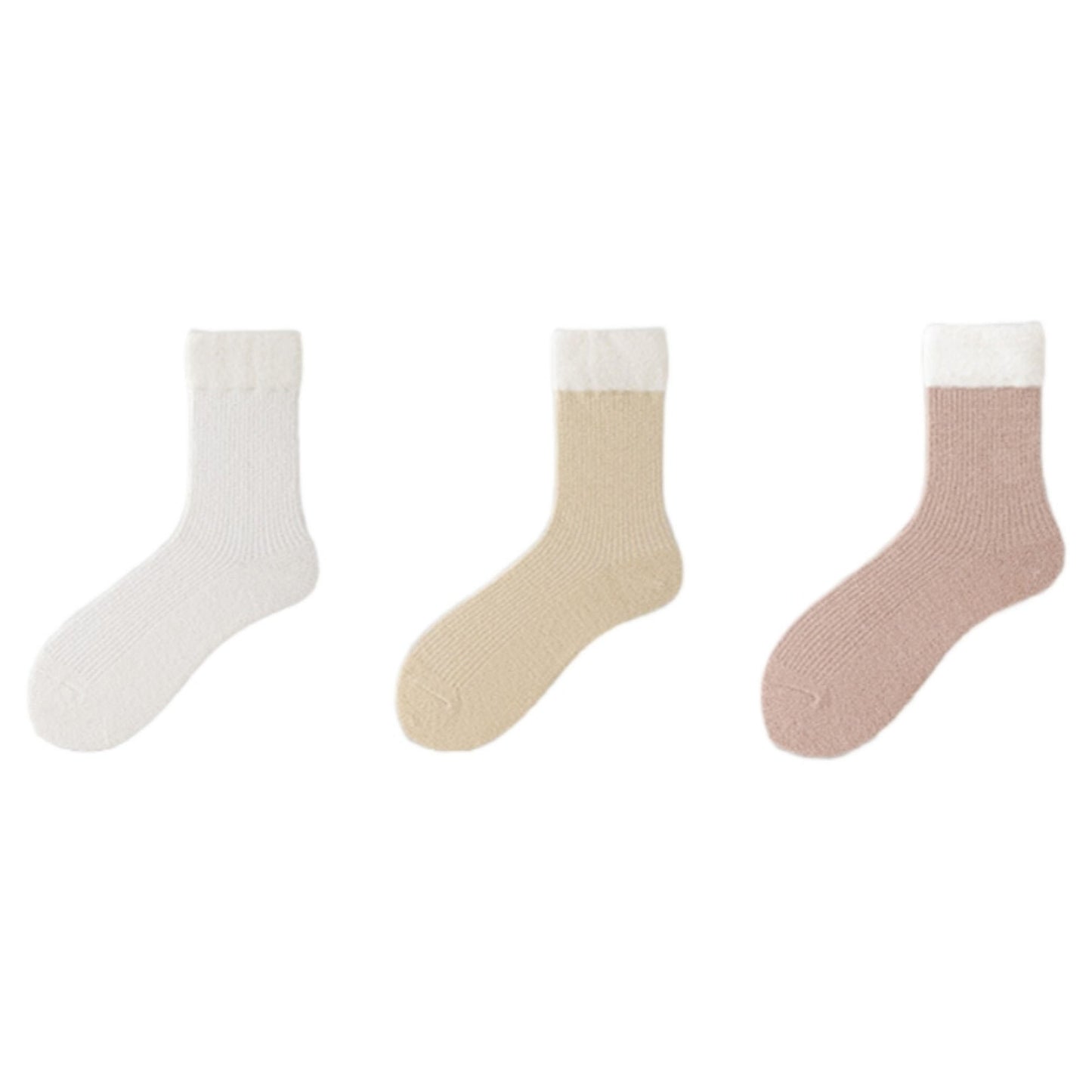 Anna-Kaci Women's 3-Pair Plush Cuffed Crew Socks Soft Knit Ribbed Design Comfortable Everyday Wear