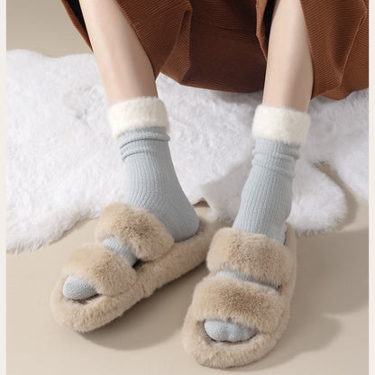 Anna-Kaci Women's 3-Pair Plush Cuffed Crew Socks Soft Knit Ribbed Design Comfortable Everyday Wear