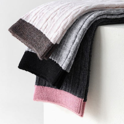 Anna-Kaci Women's 3 Pair Cable Knit Crew Socks with Contrast Color Block Design and Soft Stretch Comfort