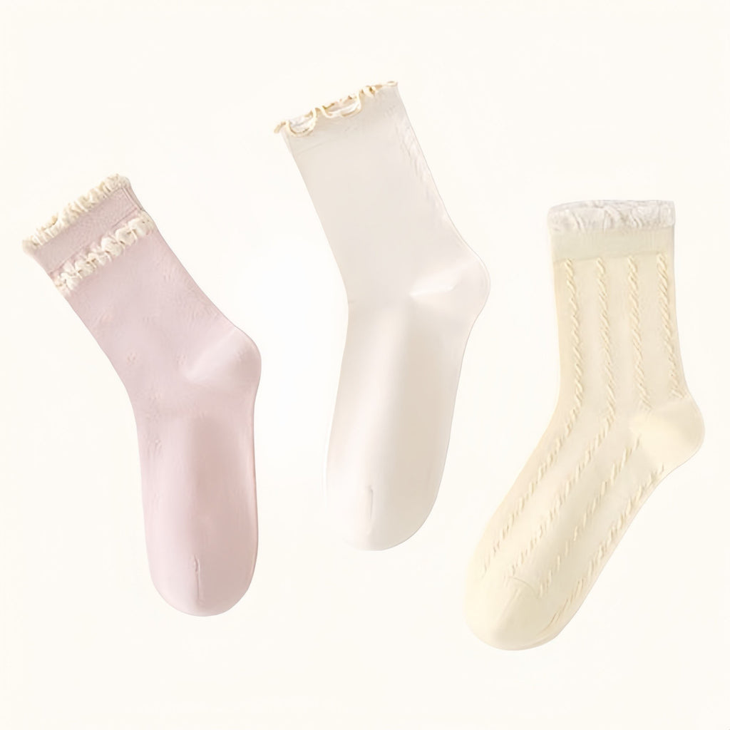 Anna-Kaci Women's 3 Pairs Ruffled Ankle Socks with Scalloped Trim and Soft Knit Fabric