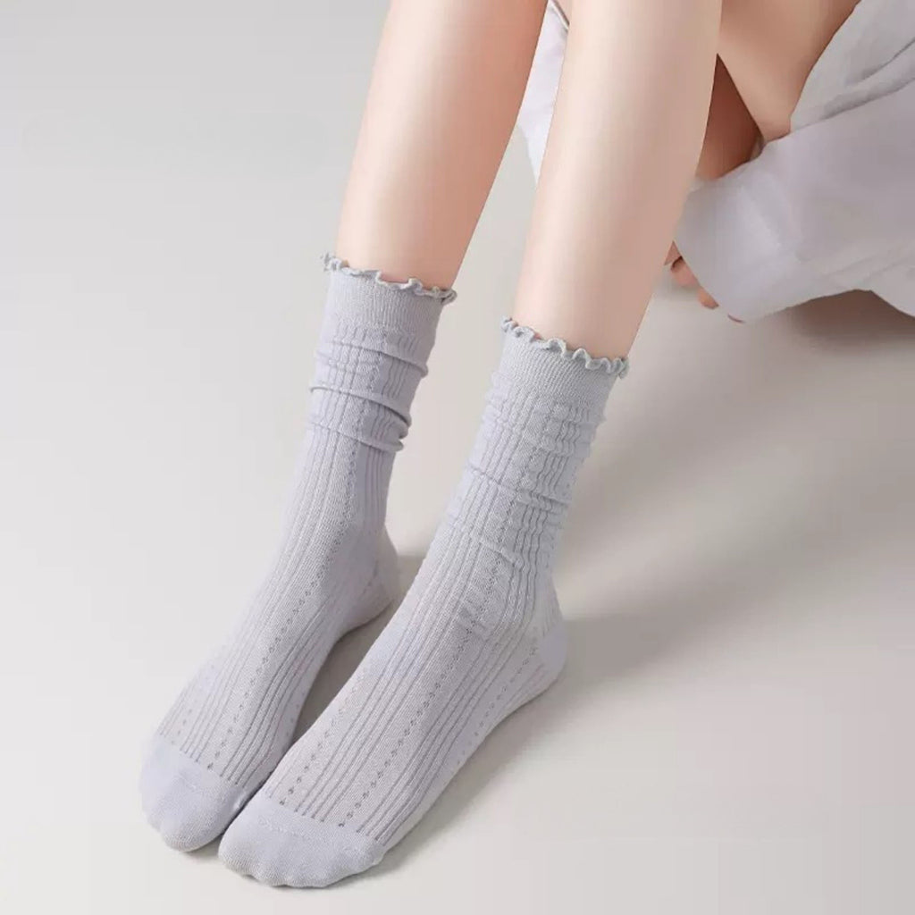 Anna-Kaci Women's 3 Pair Pack Quarter Socks with Knit Patterns Lace Trim and Bow Detail