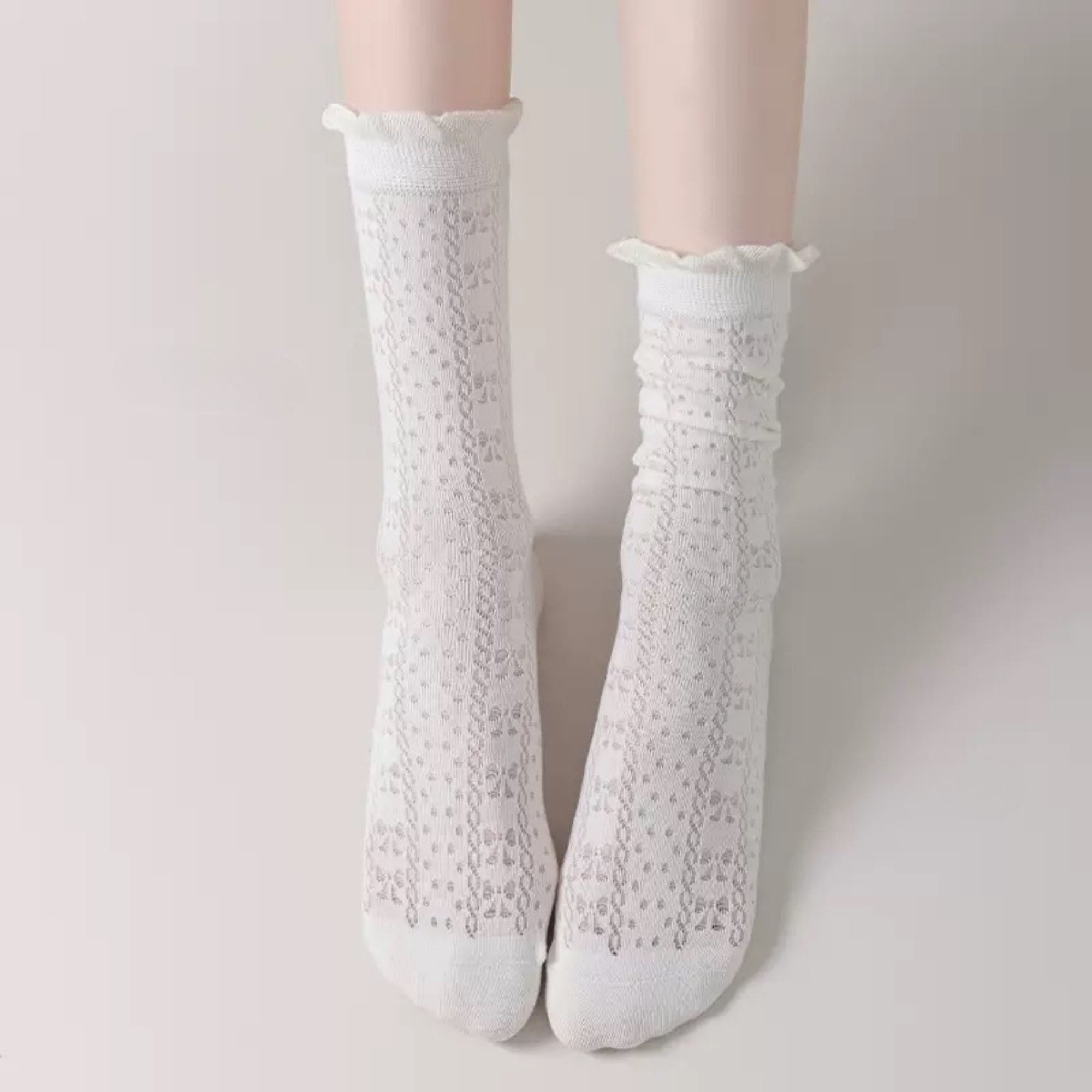 Anna-Kaci Women's 3 Pair Pack Quarter Socks with Knit Patterns Lace Trim and Bow Detail