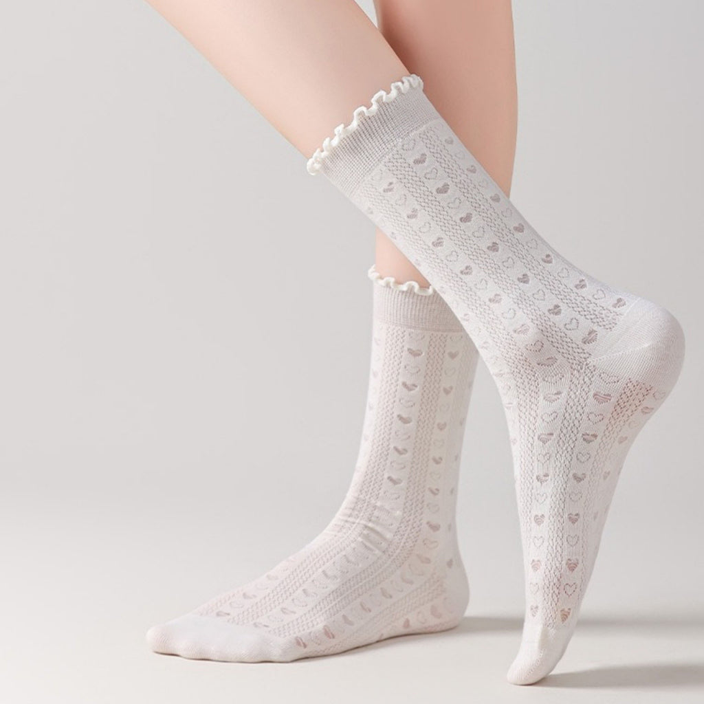 Anna-Kaci Women's 3 Pair Pack Quarter Socks with Knit Patterns Lace Trim and Bow Detail