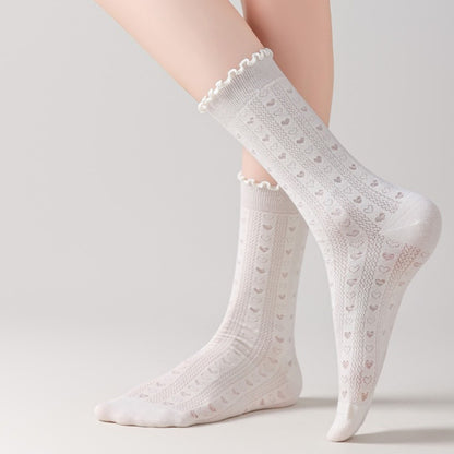 Anna-Kaci Women's 3 Pair Pack Quarter Socks with Knit Patterns Lace Trim and Bow Detail