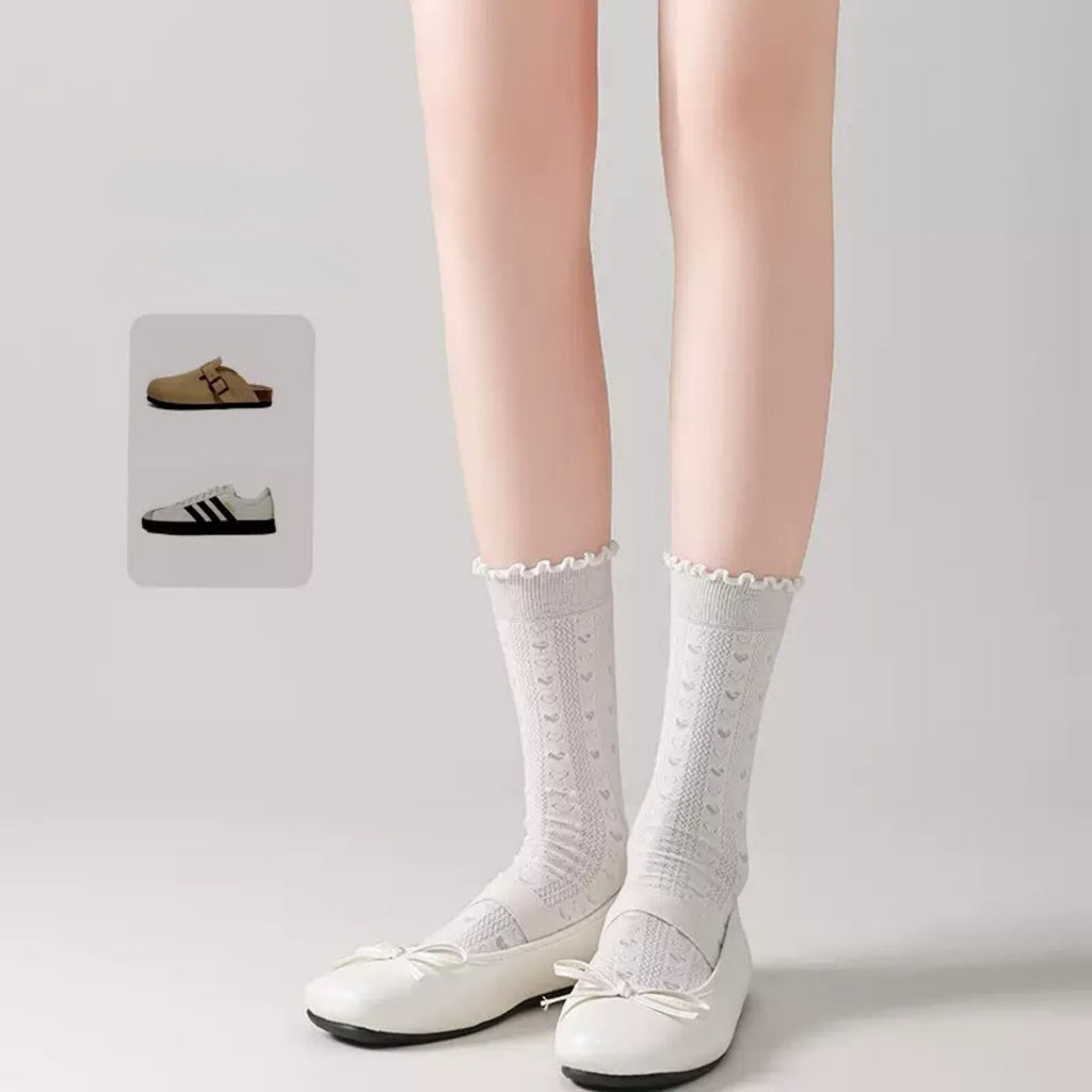 Anna-Kaci Women's 3 Pair Pack Quarter Socks with Knit Patterns Lace Trim and Bow Detail