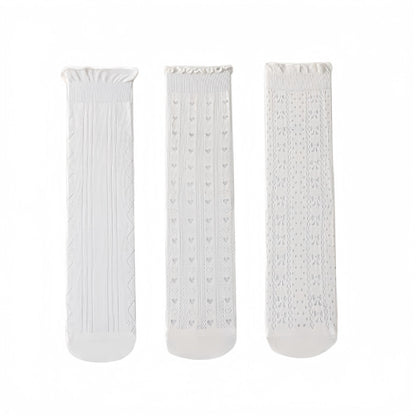 Anna-Kaci Women's 3 Pair Pack Quarter Socks with Knit Patterns Lace Trim and Bow Detail